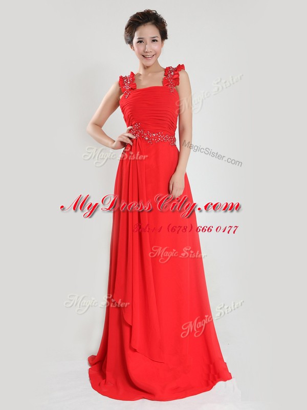 Lovely Coral Red Sleeveless Chiffon Zipper Prom Gown for Prom and Party