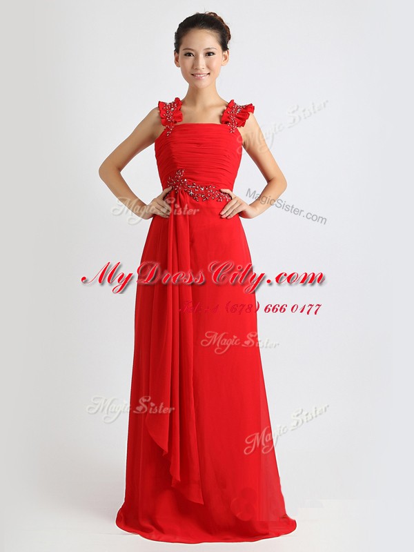 Lovely Coral Red Sleeveless Chiffon Zipper Prom Gown for Prom and Party