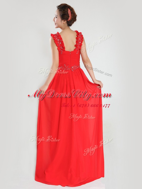 Lovely Coral Red Sleeveless Chiffon Zipper Prom Gown for Prom and Party