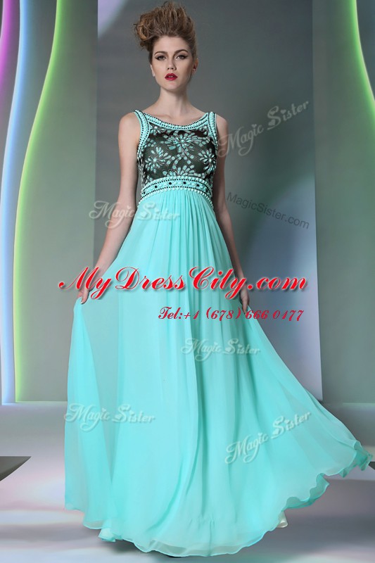 Aqua Blue Evening Dress Prom and Party and For with Beading Scoop Sleeveless Side Zipper