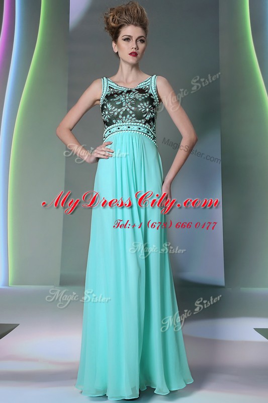 Aqua Blue Evening Dress Prom and Party and For with Beading Scoop Sleeveless Side Zipper