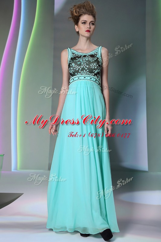 Aqua Blue Evening Dress Prom and Party and For with Beading Scoop Sleeveless Side Zipper