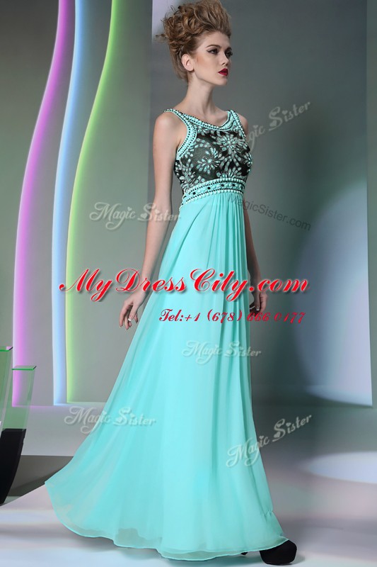 Aqua Blue Evening Dress Prom and Party and For with Beading Scoop Sleeveless Side Zipper