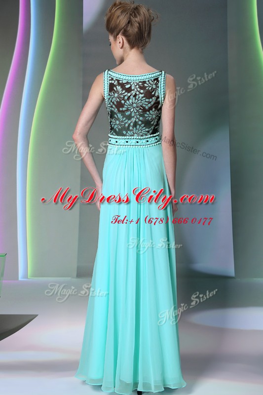 Aqua Blue Evening Dress Prom and Party and For with Beading Scoop Sleeveless Side Zipper