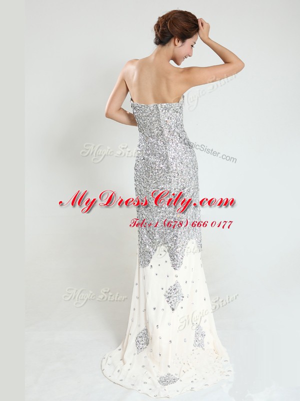 Sweetheart Sleeveless Sequined Prom Gown Sequins Sweep Train Zipper