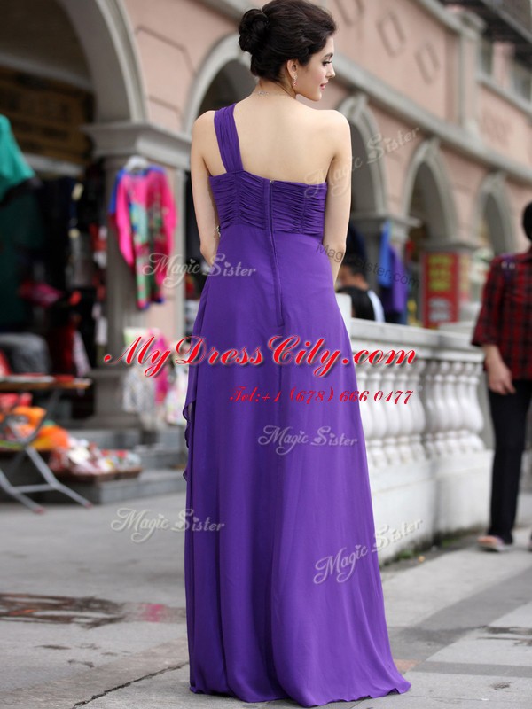 High Quality One Shoulder Purple Sleeveless Chiffon Zipper Prom Dress for Prom and Party