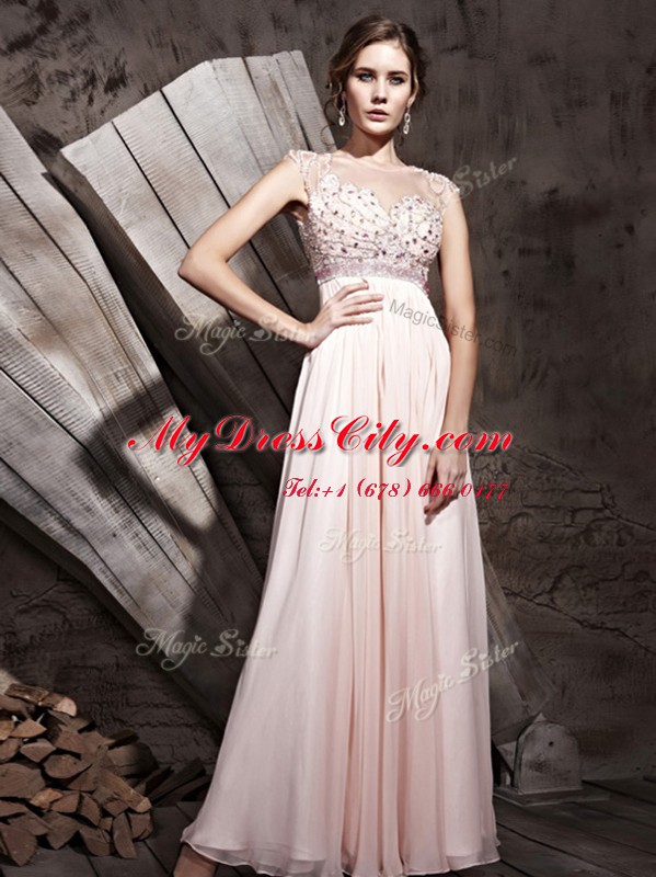 Scoop Floor Length Pink Chiffon Sleeveless Beading