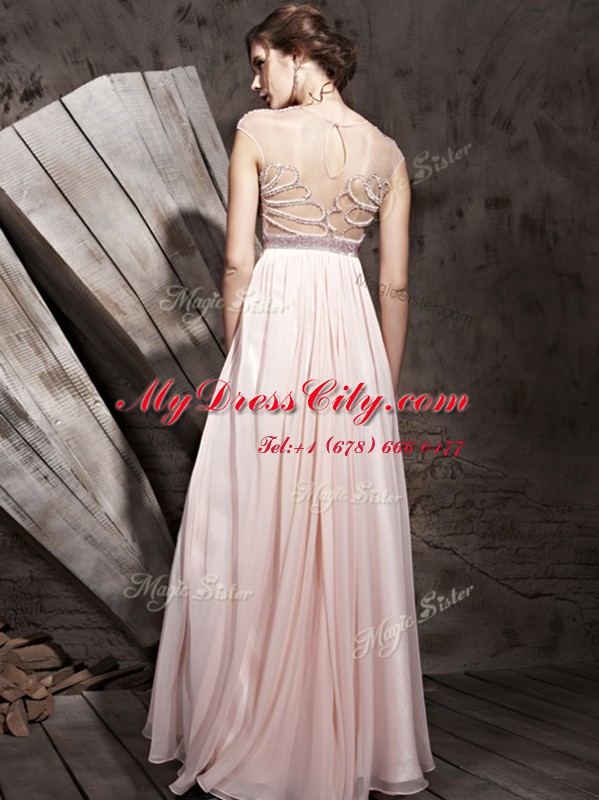 Scoop Floor Length Pink Chiffon Sleeveless Beading