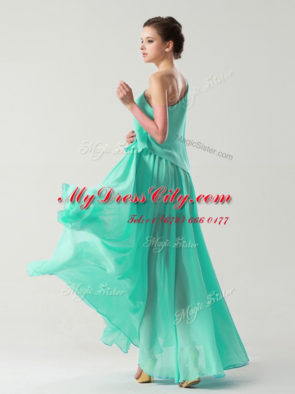 Fashion One Shoulder Ankle Length Column/Sheath Sleeveless Turquoise Prom Dress Side Zipper