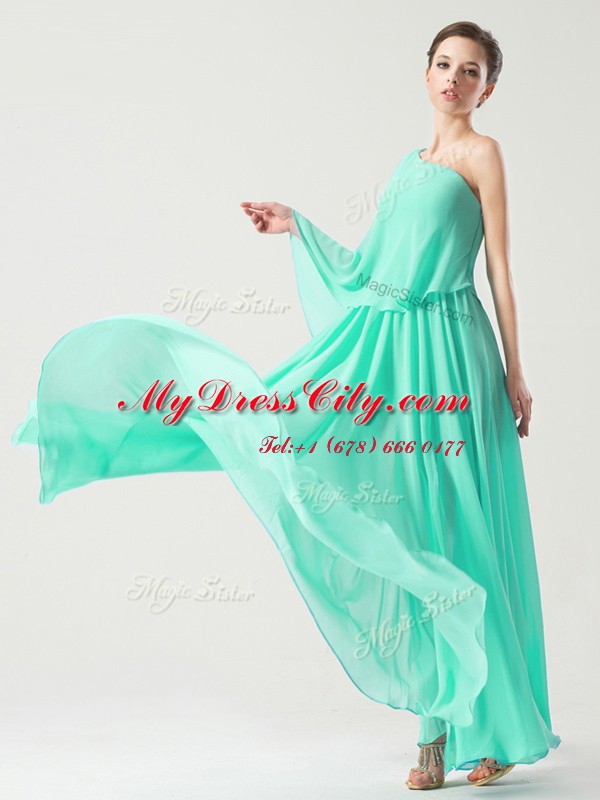 Fashion One Shoulder Ankle Length Column/Sheath Sleeveless Turquoise Prom Dress Side Zipper