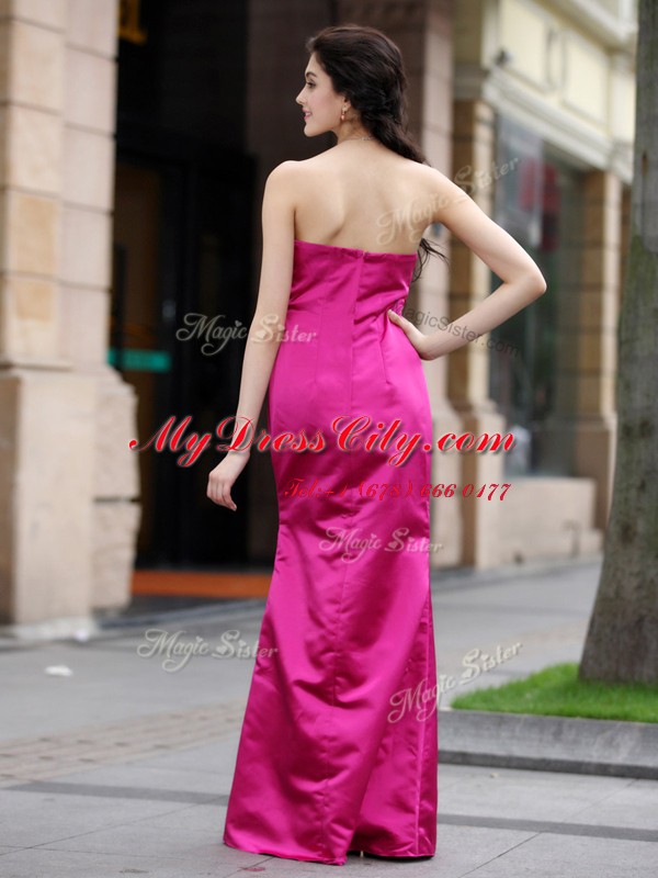 Floor Length Hot Pink Dress for Prom Satin Sleeveless Beading