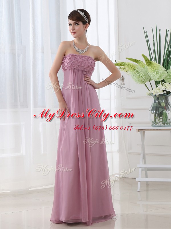 Decent Lilac Empire Strapless Sleeveless Chiffon Floor Length Zipper Hand Made Flower Evening Dress