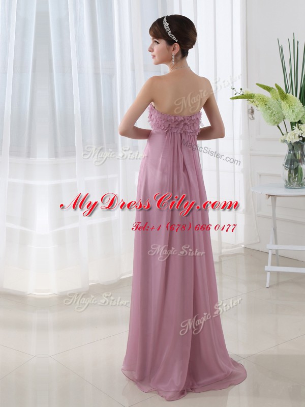 Decent Lilac Empire Strapless Sleeveless Chiffon Floor Length Zipper Hand Made Flower Evening Dress