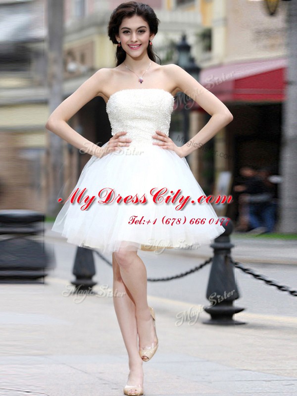 Dazzling Strapless Sleeveless Lace Up Prom Dresses White Chiffon