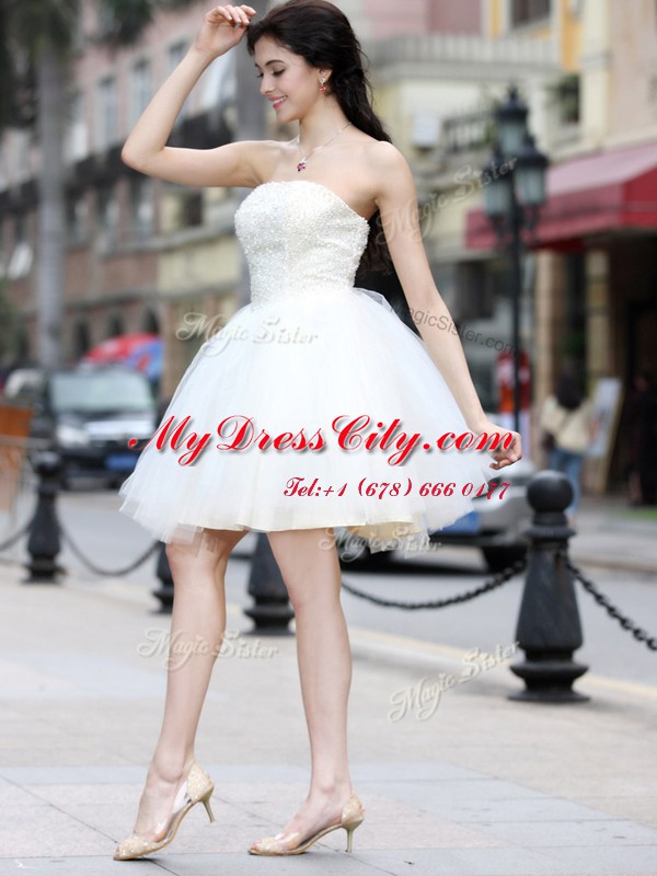 Dazzling Strapless Sleeveless Lace Up Prom Dresses White Chiffon