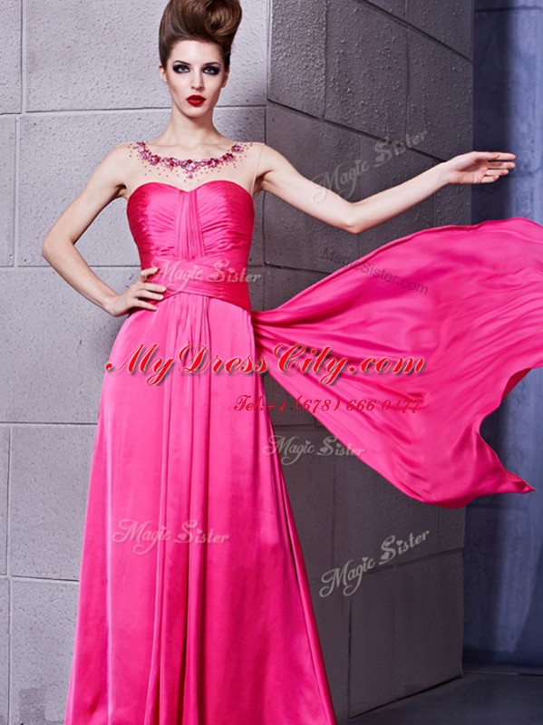 Hot Pink Sleeveless Ruching Floor Length