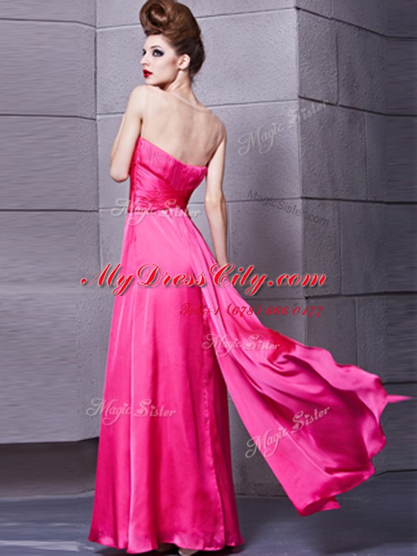 Hot Pink Sleeveless Ruching Floor Length