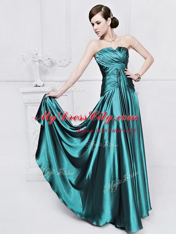 Great Sleeveless Lace Up Floor Length Ruching Prom Party Dress