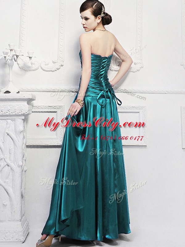 Great Sleeveless Lace Up Floor Length Ruching Prom Party Dress