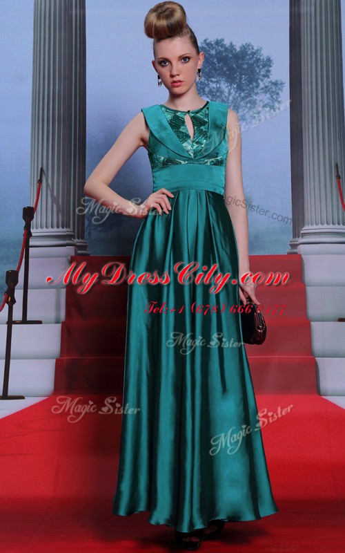 Custom Design Teal Homecoming Dress Prom and Party and For with Belt Scoop Sleeveless Side Zipper