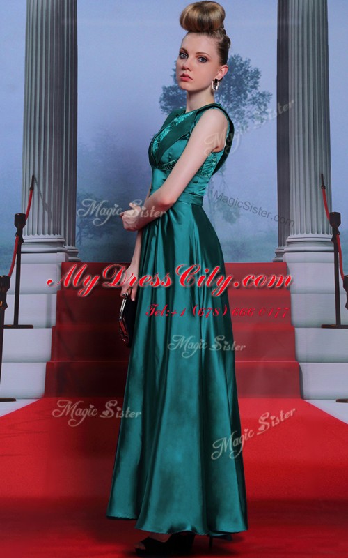 Custom Design Teal Homecoming Dress Prom and Party and For with Belt Scoop Sleeveless Side Zipper