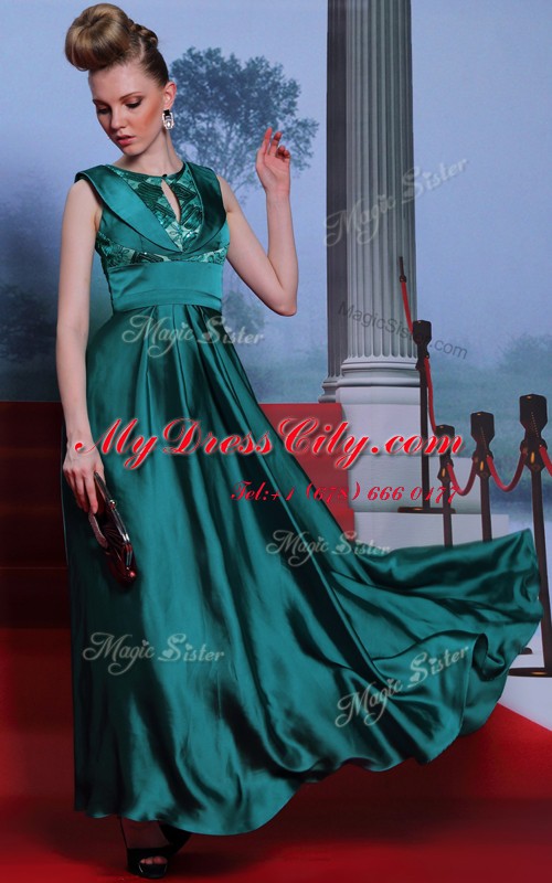 Custom Design Teal Homecoming Dress Prom and Party and For with Belt Scoop Sleeveless Side Zipper