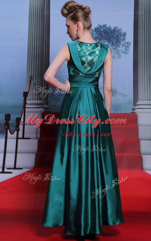 Custom Design Teal Homecoming Dress Prom and Party and For with Belt Scoop Sleeveless Side Zipper