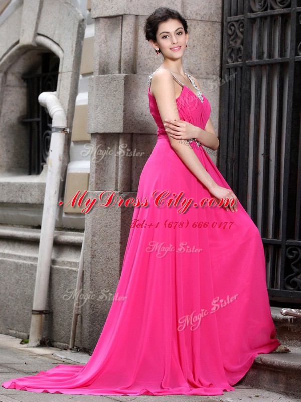 Sleeveless Brush Train Beading Zipper Evening Dress