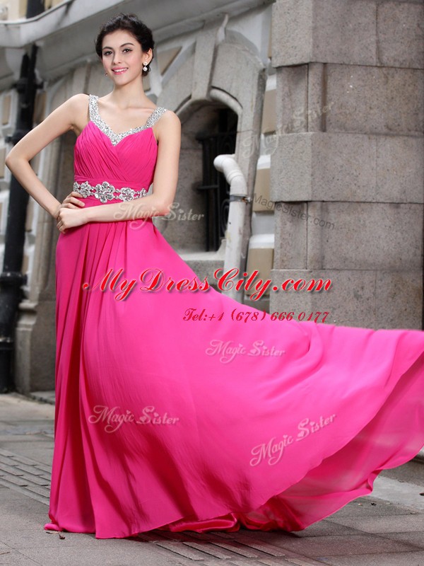 Sleeveless Brush Train Beading Zipper Evening Dress