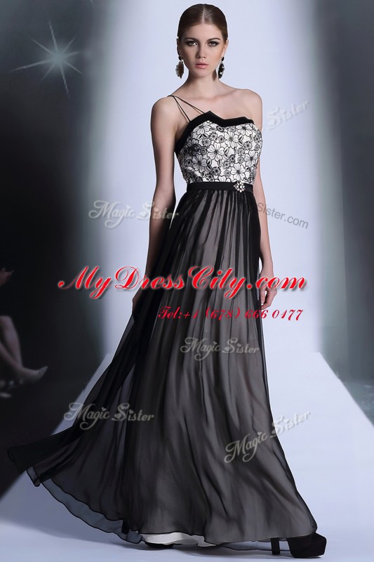 Sweet Chiffon Sleeveless Floor Length Prom Dresses and Appliques