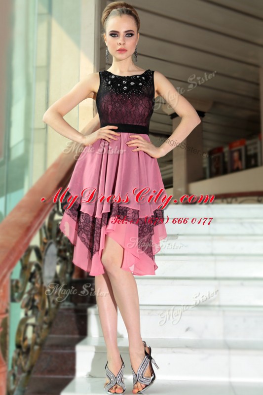 Scoop Sleeveless Side Zipper Asymmetrical Beading and Lace Prom Evening Gown