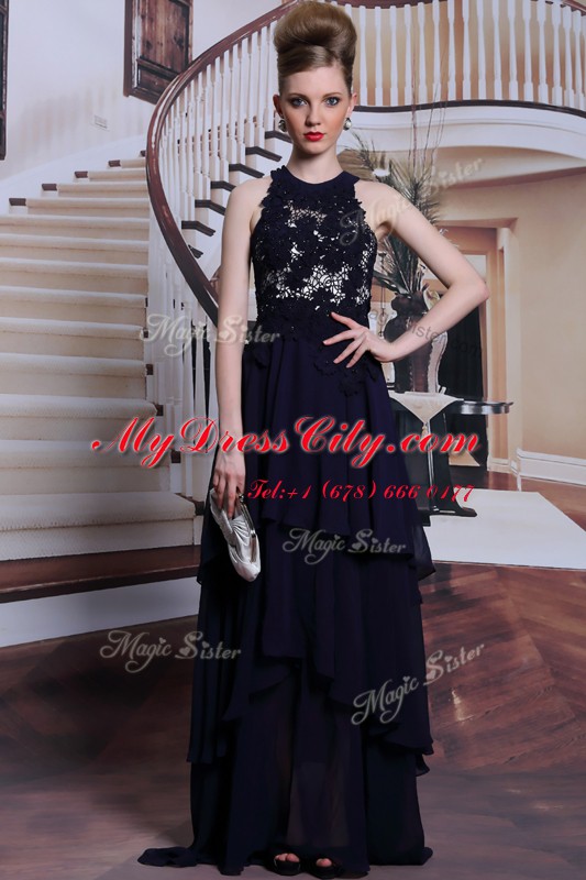 Scoop Black Sleeveless Floor Length Beading and Lace Lace Up Prom Evening Gown