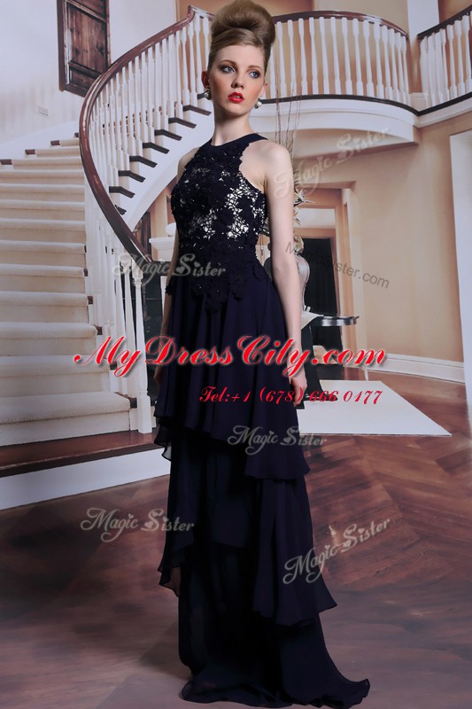 Scoop Black Sleeveless Floor Length Beading and Lace Lace Up Prom Evening Gown