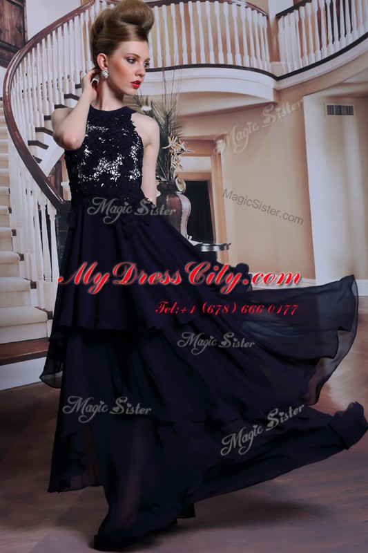 Scoop Black Sleeveless Floor Length Beading and Lace Lace Up Prom Evening Gown