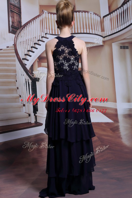 Scoop Black Sleeveless Floor Length Beading and Lace Lace Up Prom Evening Gown