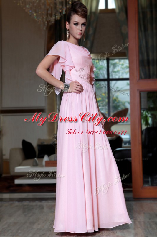 High Class Ankle Length Side Zipper Prom Party Dress Pink for Prom and Party with Beading and Ruching