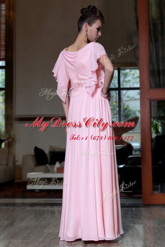 High Class Ankle Length Side Zipper Prom Party Dress Pink for Prom and Party with Beading and Ruching