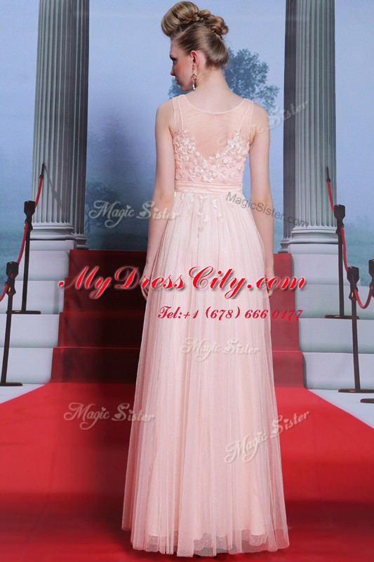 Baby Pink Scoop Side Zipper Lace Evening Dress Sleeveless