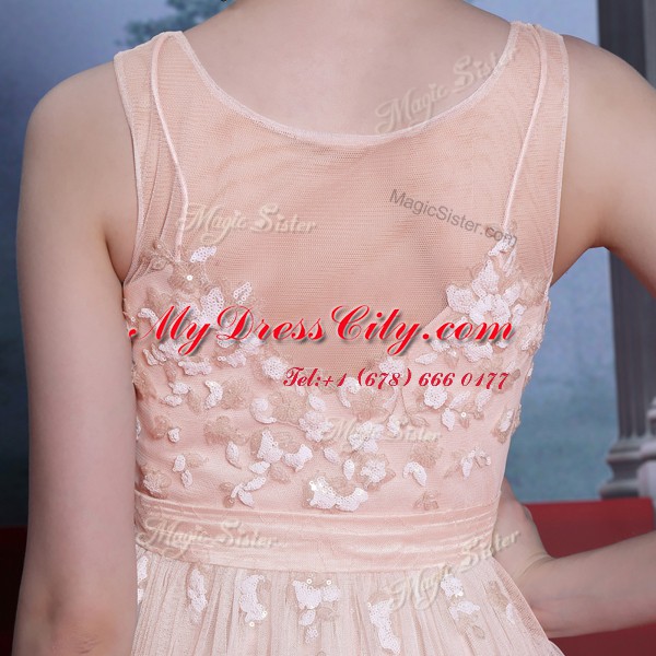 Baby Pink Scoop Side Zipper Lace Evening Dress Sleeveless