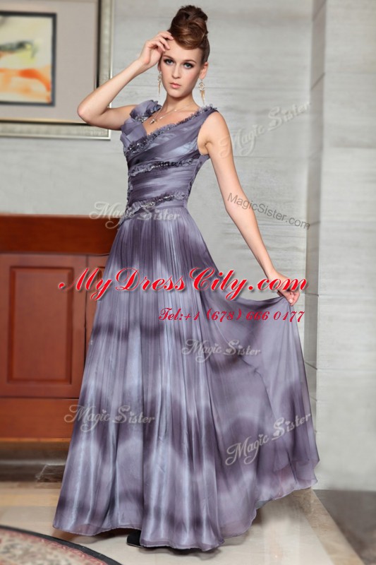 Hot Selling Grey Sleeveless Chiffon Side Zipper Prom Dresses for Prom and Party