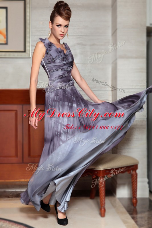 Hot Selling Grey Sleeveless Chiffon Side Zipper Prom Dresses for Prom and Party