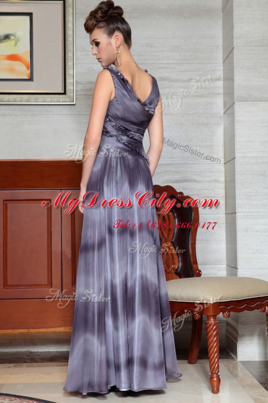 Hot Selling Grey Sleeveless Chiffon Side Zipper Prom Dresses for Prom and Party