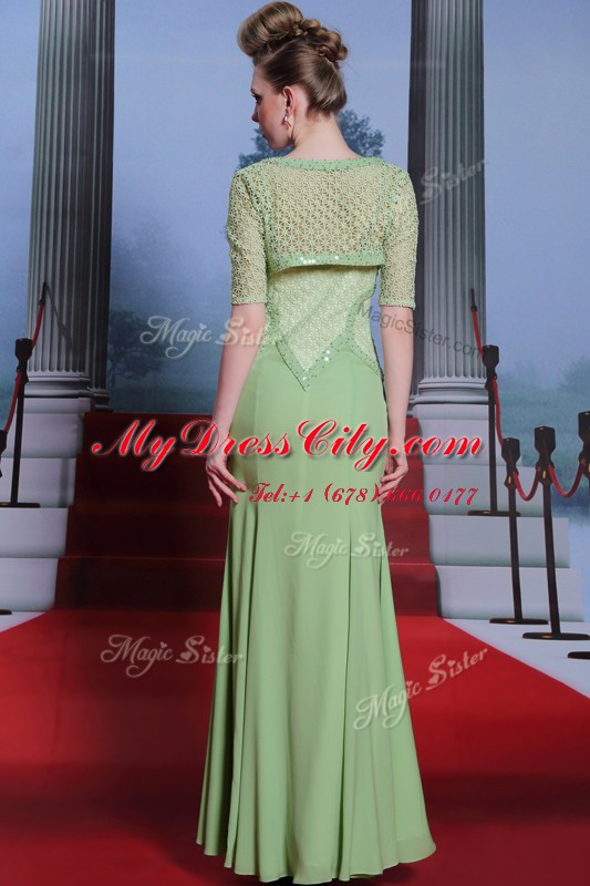 Luxurious Chiffon Spaghetti Straps Cap Sleeves Side Zipper Beading and Lace Prom Evening Gown in Olive Green