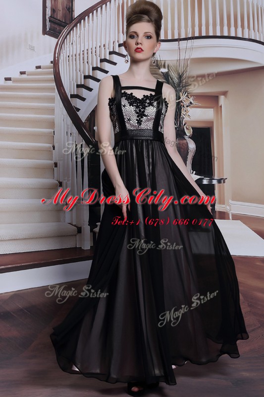 Ideal Floor Length Black Prom Dress Straps Sleeveless Criss Cross