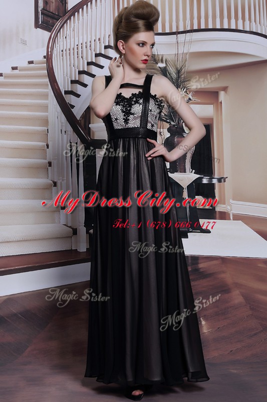 Ideal Floor Length Black Prom Dress Straps Sleeveless Criss Cross