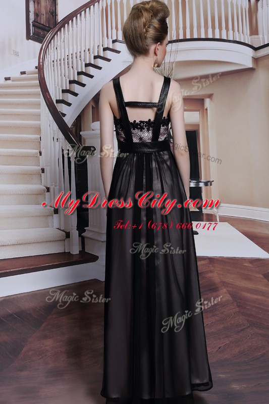 Ideal Floor Length Black Prom Dress Straps Sleeveless Criss Cross