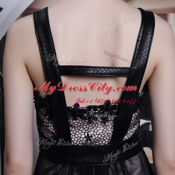 Ideal Floor Length Black Prom Dress Straps Sleeveless Criss Cross