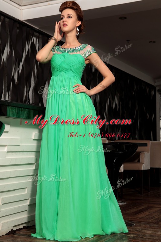 Glamorous Scoop Green Sleeveless Chiffon Side Zipper Prom Dresses for Prom and Party