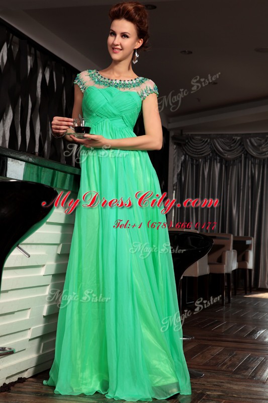 Glamorous Scoop Green Sleeveless Chiffon Side Zipper Prom Dresses for Prom and Party