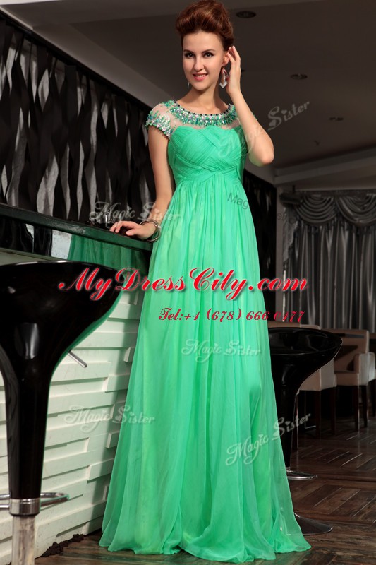 Glamorous Scoop Green Sleeveless Chiffon Side Zipper Prom Dresses for Prom and Party